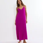 Triumph Summer Satin Dress Μακρύ Φόρεμα Παραλίας με V Λαιμόκοψη