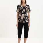 Giota Homewear Floral Πυζάμα Κάπρι με Κοντομάνικη Μπλούζα και Κουμπιά