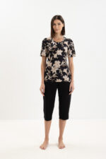 Giota Homewear Floral Πυζάμα Κάπρι με Κοντομάνικη Μπλούζα και Κουμπιά