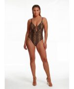 Bluepoint Cat Call Ολόσωμο Plus Size Μαγιό Animal Print με Κρίκο Καφέ