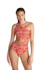 Blu4U Coral Damask Ολόσωμο Μαγιό με Έναν Ώμο Κοραλί