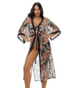 Bluepoint Hot Tropic Γυναικείο Μακρύ Κιμονό / Καφτάνι Παραλίας