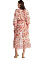 Blu4u Coral Damask Γυναικείο Μακρύ Καφτάνι Κιμονό – Coral - Image 3