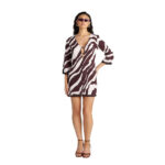 BLU4U Zebra Stripes Γυναικείο Μακρυμάνικο Καφτάνι Παραλίας – Λευκό / Καφέ