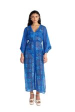 BLU4U Blue Ikat Γυναικείο Μακρύ Φόρεμα Παραλίας / Καφτάνι με Λάστιχο