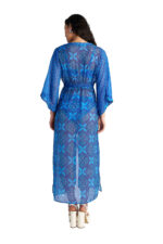 BLU4U Blue Ikat Γυναικείο Μακρύ Φόρεμα Παραλίας / Καφτάνι με Λάστιχο - Image 2