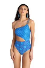Blu4u Blue Ikat Ολόσωμο Μαγιό με Έναν Ώμο - Μπλε