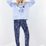 Γυναικεία Φλις Πιτζάμα Gisela Snoopy - Σιέλ / Navy Σετ Peanuts