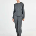 Γυναικεία Πιτζάμα Gisela Loungewear - Γκρι Σετ Πλεκτό με Παντελόνι Jogger