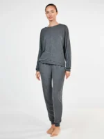 Γυναικεία Πιτζάμα Gisela Loungewear - Γκρι Σετ Πλεκτό με Παντελόνι Jogger