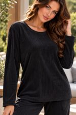 Γυναικεία Πιτζάμα Homewear LOE by Giota Βελούδο Ριγέ Μαύρο - Image 2